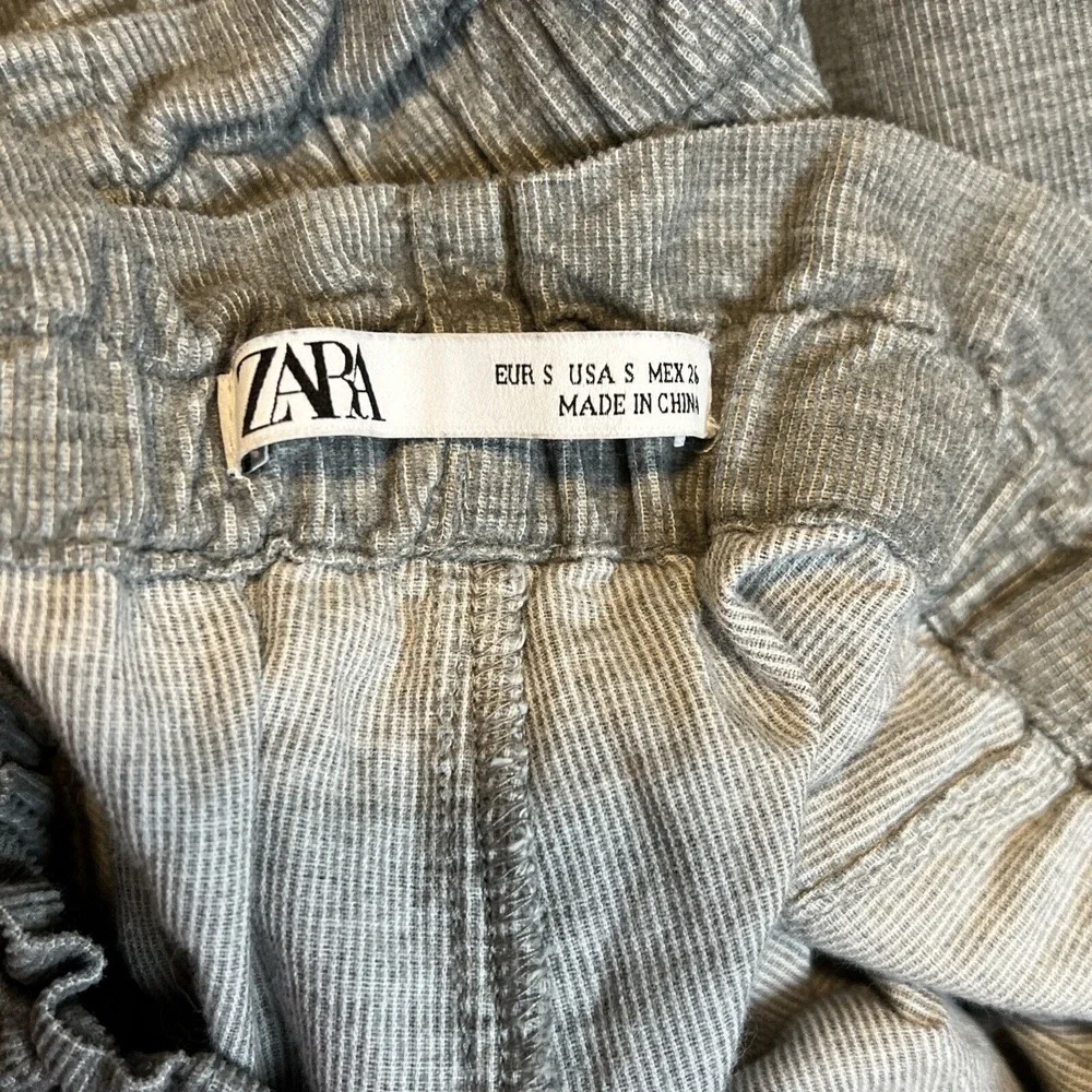 Zara Paperbag Waist Pants Women Size S Grey Textured Casual Coastal Chic Summer